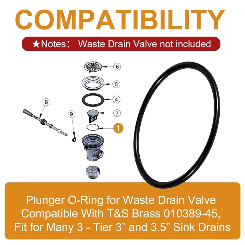 Antrys Plunger O-Ring Gasket Compatible with T&S Brass 010389-45, Twist Waste Drain Valve Stopper O-Ring for 3-Tier Sink Drains, O-Rings Prevents Leaks and Keeps Kitchen Sink Running Smoothly - 4 pcs - Image 2